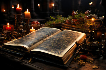 Naklejka na ściany i meble Old book in a gothic setup
