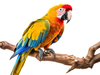 Fototapeta premium Colorful Parrot Perched on Branch, isolated on a transparent or white background
