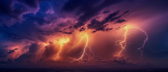 Fototapeta premium Thunderstorm spectacle with dramatic lightning display. 