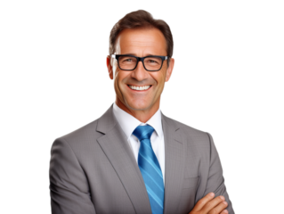 Teacher of university smilling for the camera isollated on the transparent background..