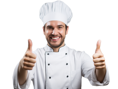 Happy cook chef smilling for the camera on the transparent background..