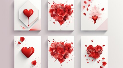 A collection of four Valentine cards featuring red hearts. Perfect for expressing love and affection. Use these cards to send heartfelt messages to your loved ones.