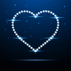 Banner with a sparkling heart made from diamonds. Romantic neon illustration for Valentine s Day. Realistic style. Vector. 