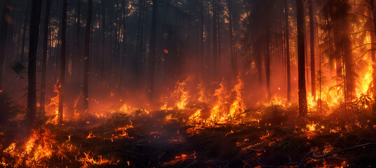fire burning forest - obrazy, fototapety, plakaty