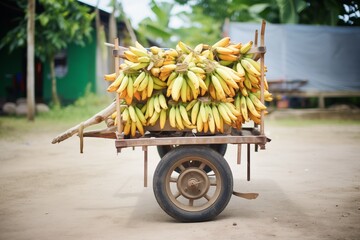 bunches of bananas loaded on a cart for transport