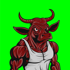 bull with horns, Humanized Red Bull and Banten,  Abstract Vector Representation of Strength and Power, Red Cow vector, Head Bull, Head Cow