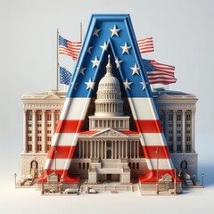 3d realistic letter of  capital city, real color of bullding with letter  and flag.with white background