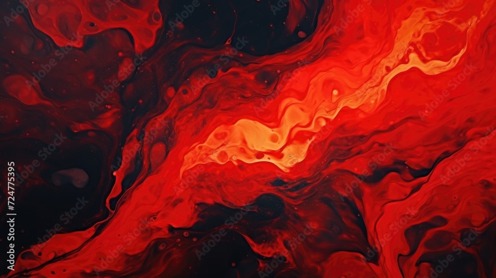 Poster a detailed view of a painting with red and black colors. suitable for modern art enthusiasts or inte