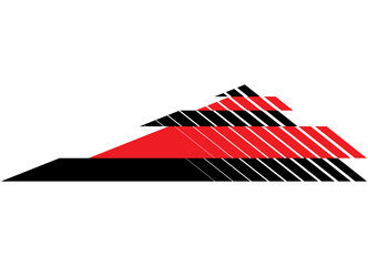 Abstract red and black vector arrow on a sports car, motorcycle, boat, SUV, toy, sportswear. Speed ​​pattern. Sticker on the vehicle body. Racing design element