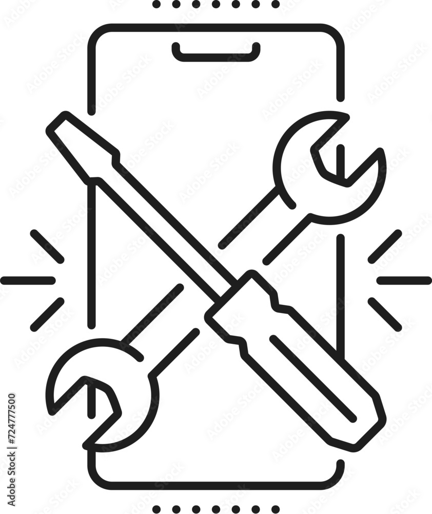 Poster technical support, web app develop and optimization icon. computer or mobile phone application devel