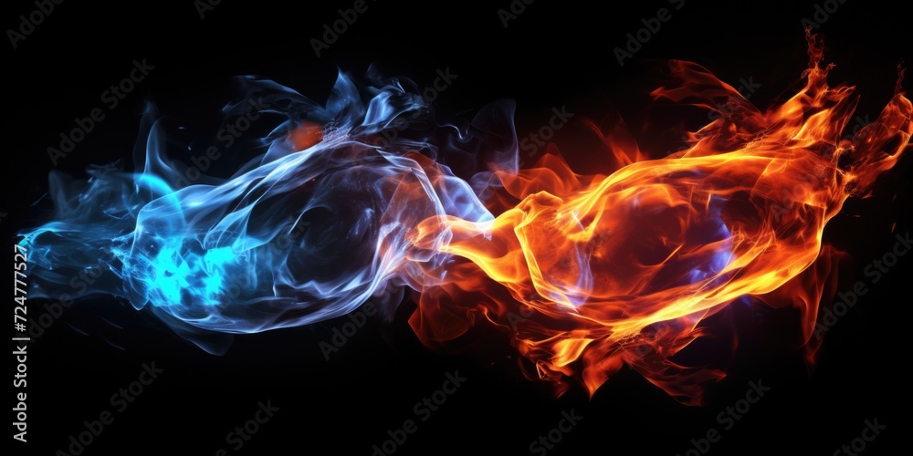 Poster two different colored smokes on a black background. suitable for various creative projects