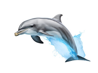 Playful Dolphin Leaping from Water, isolated on a transparent or white background