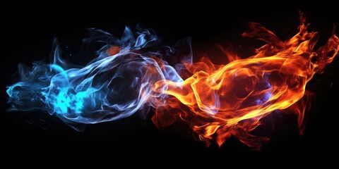 Fototapeta premium Two different colored smokes on a black background. Suitable for various creative projects