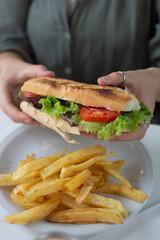 sandwich and fries