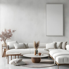 Minimalist modern living room interior background, living room mock up in scandinavian style, empty wall mockup, 3d rendering.