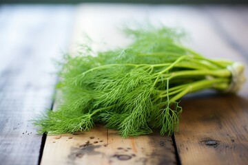 Fototapeta premium a bunch of dill on a rustic wood slab