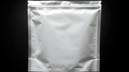 A silver foil bag is pictured on a black background. This image can be used for various purposes
