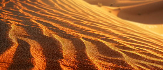 Fototapeta na wymiar Desert dunes at sunset with golden sand patterns. 