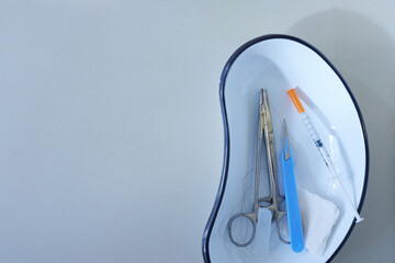 Fototapeta na wymiar surgeon's instruments close-up, top view