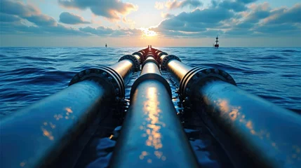 Fotobehang Offshore Industry oil and gas production petroleum pipeline. Generative AI. © visoot