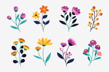 Foto op Canvas Cartoon flowers collection. Spring flowers blossom, bouquet arrangement. Botanical modern wild flowers set © DesignToonsy
