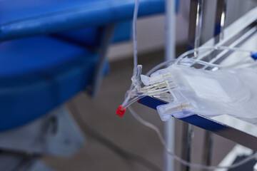 bag of saline solution for blood transfusion