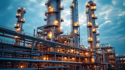 Fototapeta premium Manufacturing of petroleum industrial plant, Oil, Gas and petrochemical refinery factory. Generative AI.