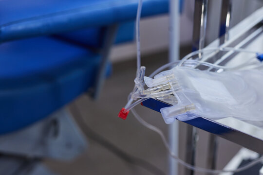 bag of saline solution for blood transfusion