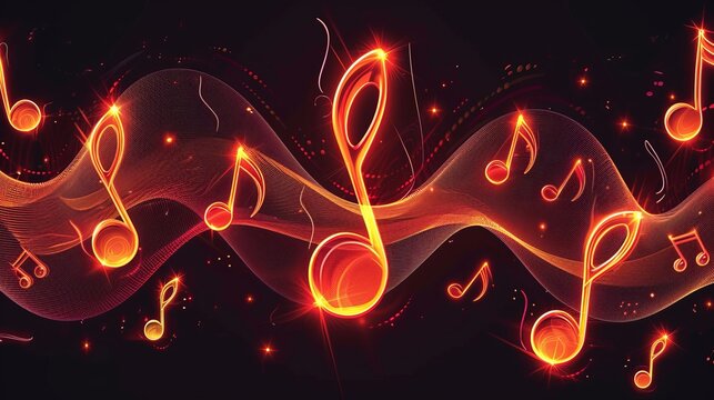 Captivating musical banner with notes and signs creating a melodic symphony on abstract background.
