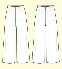  Ladies Nightwear Loose Fit Trouser - Black and White Outline Fashion Sleepwear Pant Flat Sketch with Front and Back View.