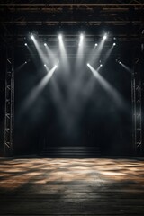 A stage with spotlights and a bench. Perfect for theatrical performances and concerts - obrazy, fototapety, plakaty