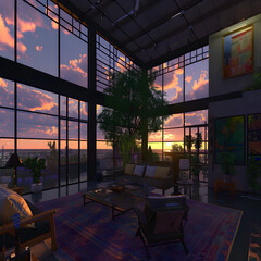 Metaverse open house at sunset.