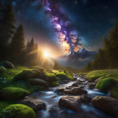 Tranquil River Under a Starry Sky