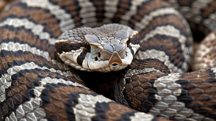 Obraz premium Close-up of a rattlesnake waiting in ambush for its prey.