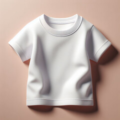 Blank white cotton newborn baby top t-shirt mock-up template design.cute little boy girl child isolated infant toddler shirt clothing fashion apparel wooden store mockup illustration.