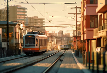 Naklejka premium Tramway Design Desktop Wallpaper, Ai generative