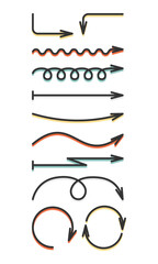 Set of hand drawn colorful arrow scribble icons