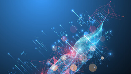Big Data. Abstract digital futuristic wireframe vector illustration on technology background. Data mining and management concept. Hand drawn art.