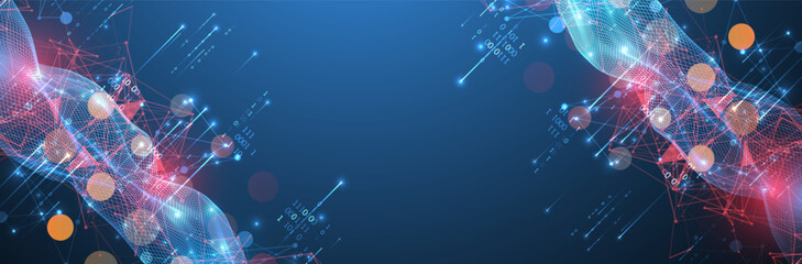 Big Data. Abstract digital futuristic wireframe vector illustration on technology background. Data mining and management concept. Hand drawn art.