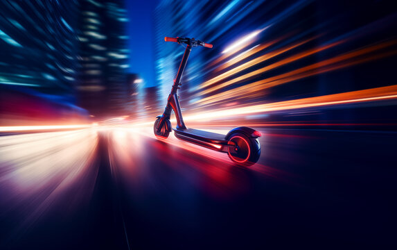 electric scooter on a blurred light background. Abstract motion blur city.