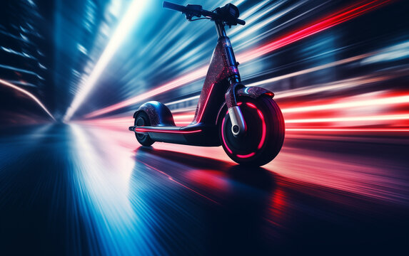 electric scooter on a blurred light background. Abstract motion blur city.
