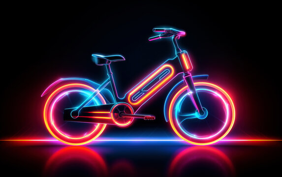 light silhouette of a bicycle on a black background