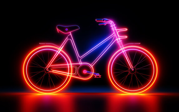 light silhouette of a bicycle on a black background