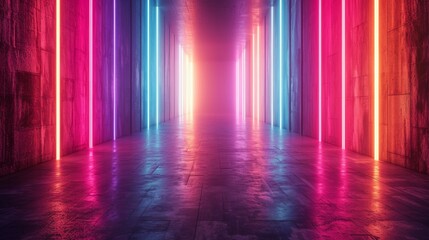 3d rendering, abstract neon background. Modern wallpaper with glowing vertical lines  - obrazy, fototapety, plakaty
