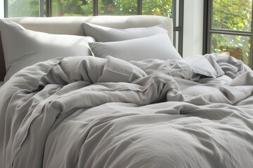 bed with highthreadcount cotton sheets and plush duvet