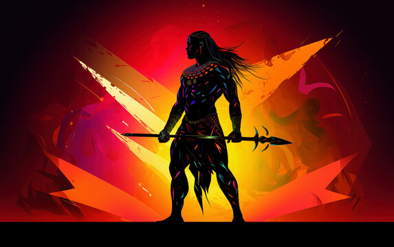 African warrior on the abstract background.