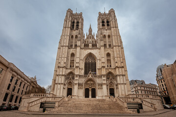 Obraz premium St. Michael and St. Gudula Cathedral. Beautiful gothic cathedral in Brussels, Belgium