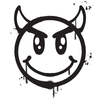 Vector graffiti spray paint devil emoticon isolated vector illustration