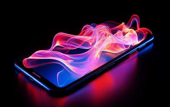 mobile phone on a dark background surrounded by light