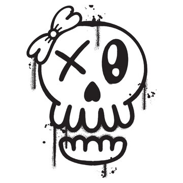 Vector graffiti spray paint Cute skull isolated vector illustration